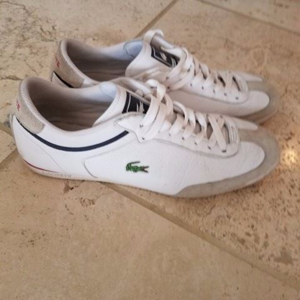 MEN LACOSTE-WHITE-LEATHER-SNEAKERS-TENNIS-S