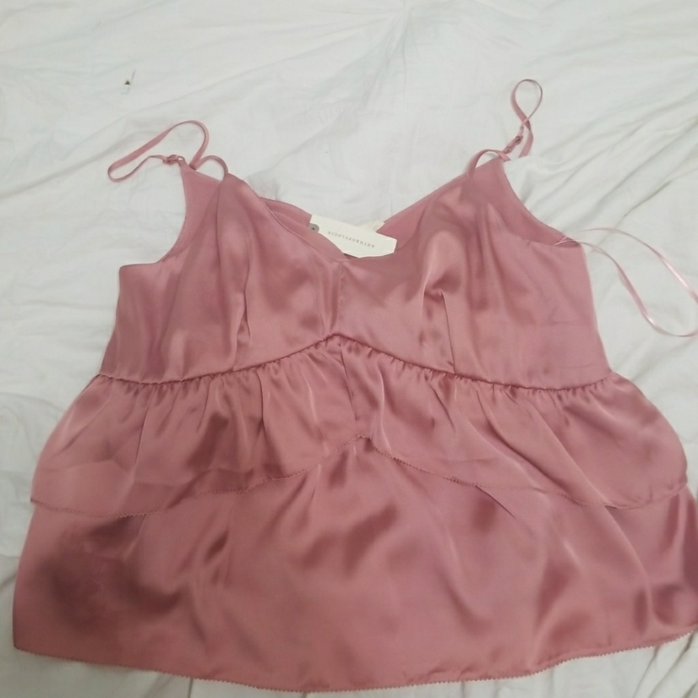 ❤️sold❤️Pink satin anthropologist shirt
