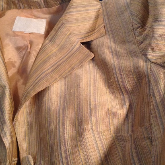 Lynn Lugo 100% Silk Golden Striped Blazer Jacket 2 - Picture 3 of 3
