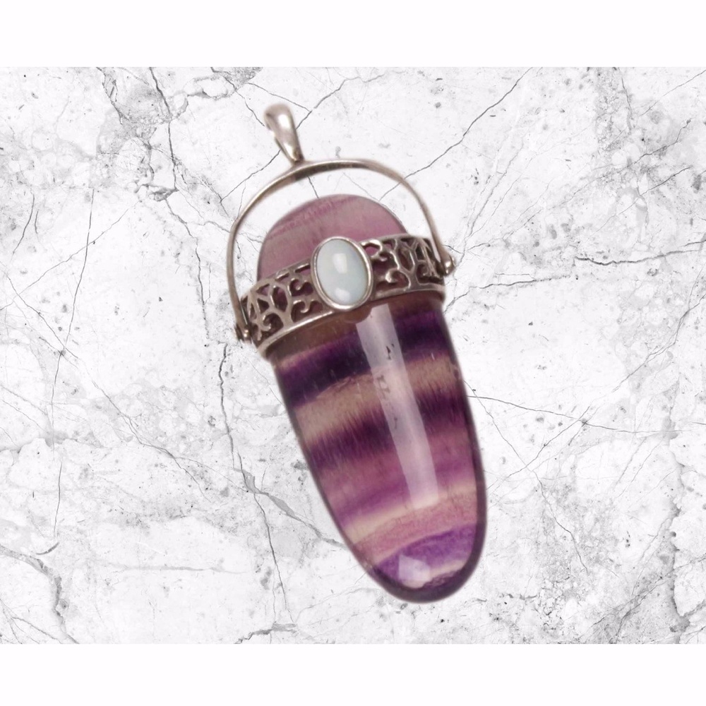 Purple Banded Fluorite and Moon Stone Pendant
