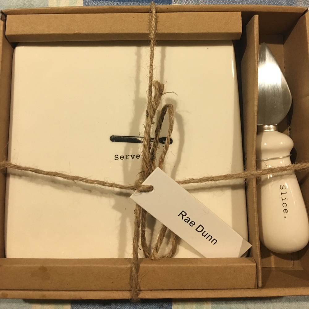 Rae dunn cheese serve platter and slice cut set