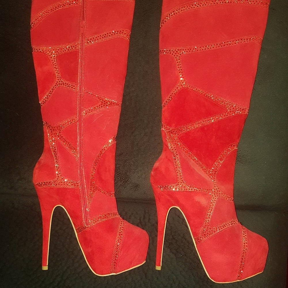 Women's red knee high boots