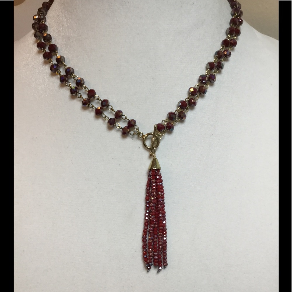 Crystal Tassel Two Layers Necklace