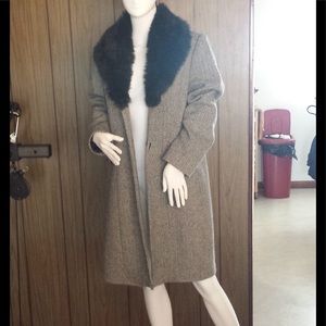 Houndstooth Faux Fur Wool Coat