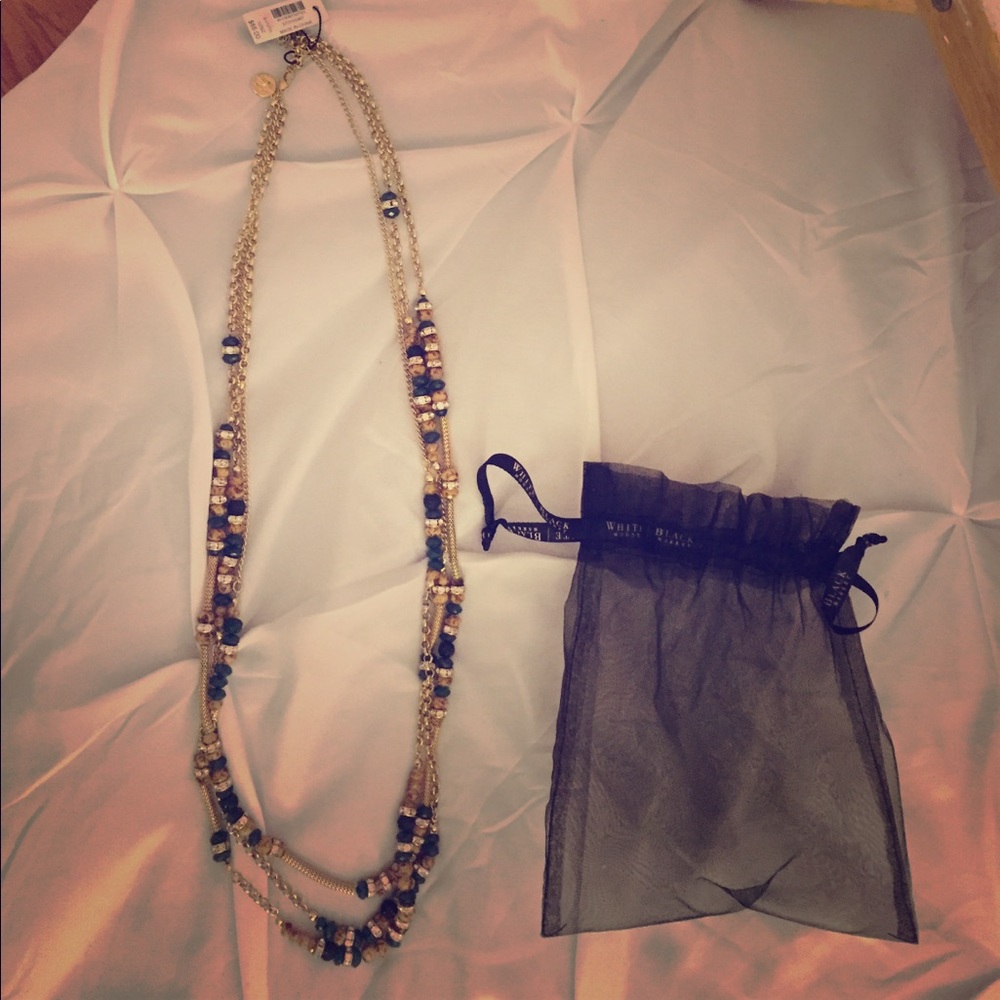 White & black gold, brown, green long necklace