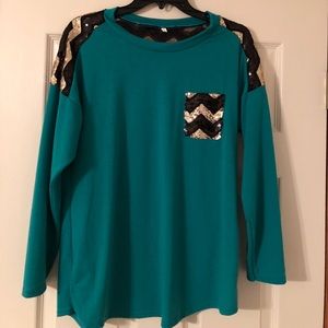 ⭐️SALE⭐️ Green Sequence Long Sleeve Shirt