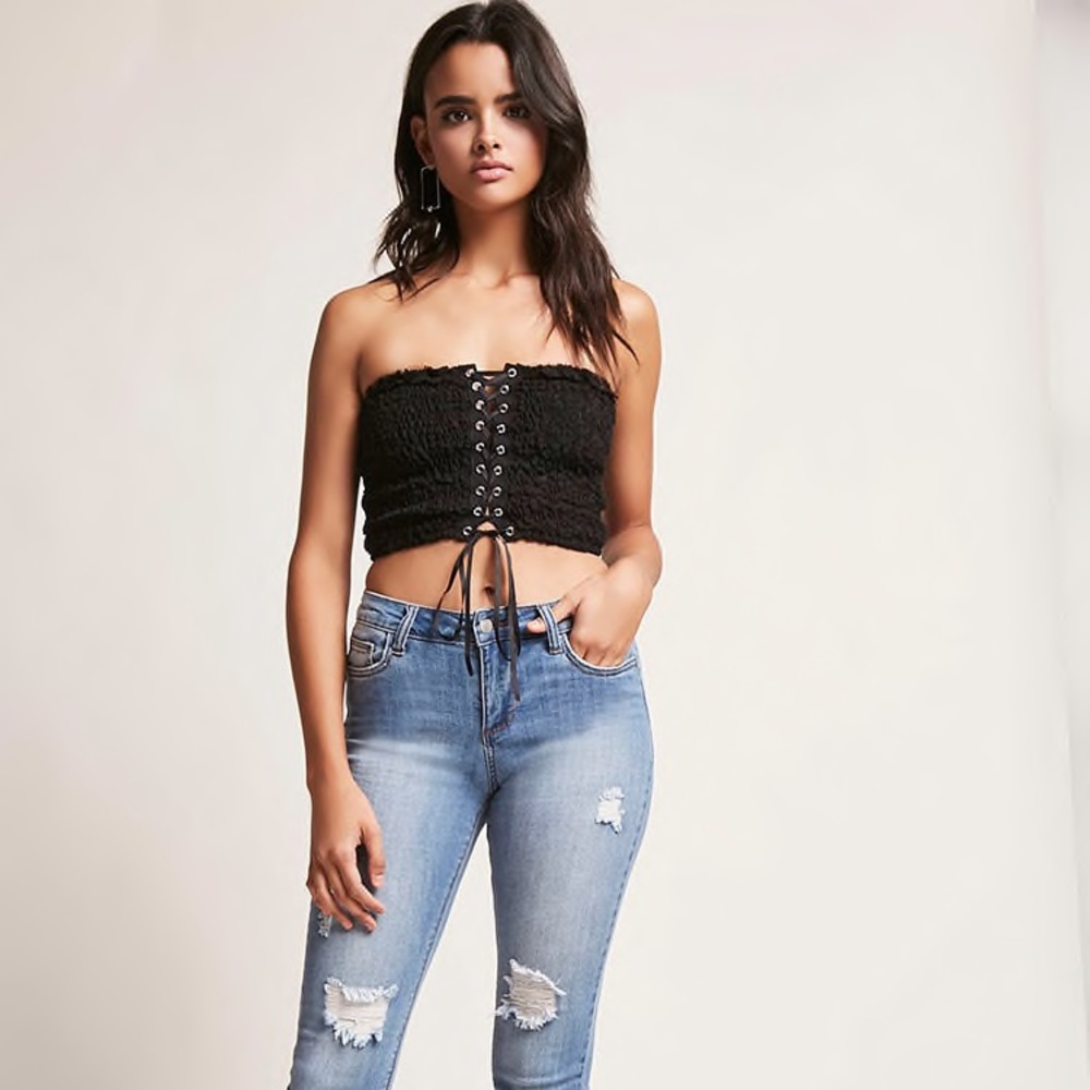 *LAST CHANCE* Smocked Lace Up Tube Top