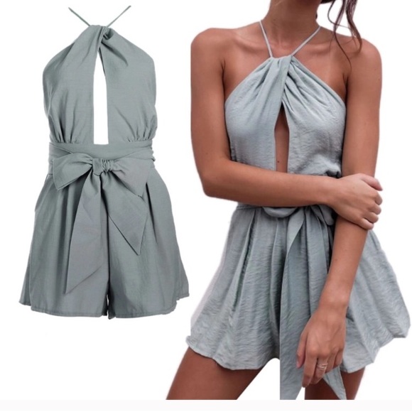 Gray Halter Tie Romper - Picture 4 of 7