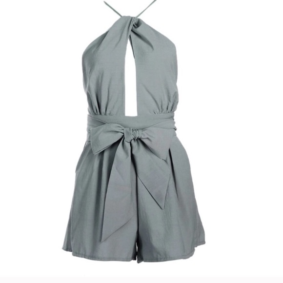 Gray Halter Tie Romper - Picture 5 of 7