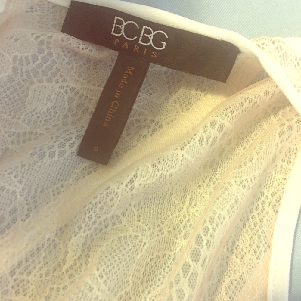 BCBG long white gown with lace overlay size 0