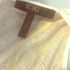 BCBG long white gown with lace overlay size 0
