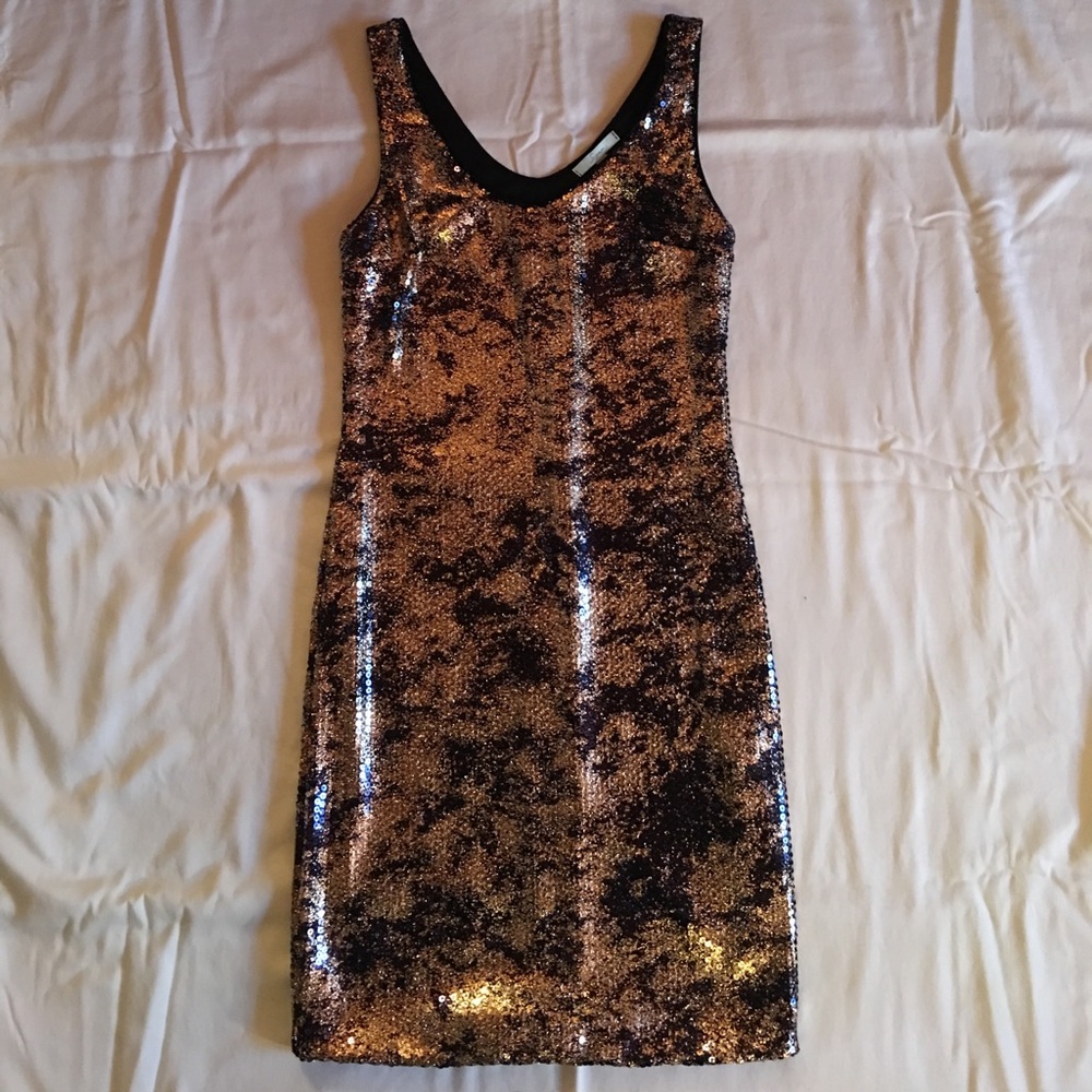 Copper and Black Sequin Mini Dress