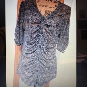 Cabi ruched front/sleeve semi sheer top. Gorgeous!