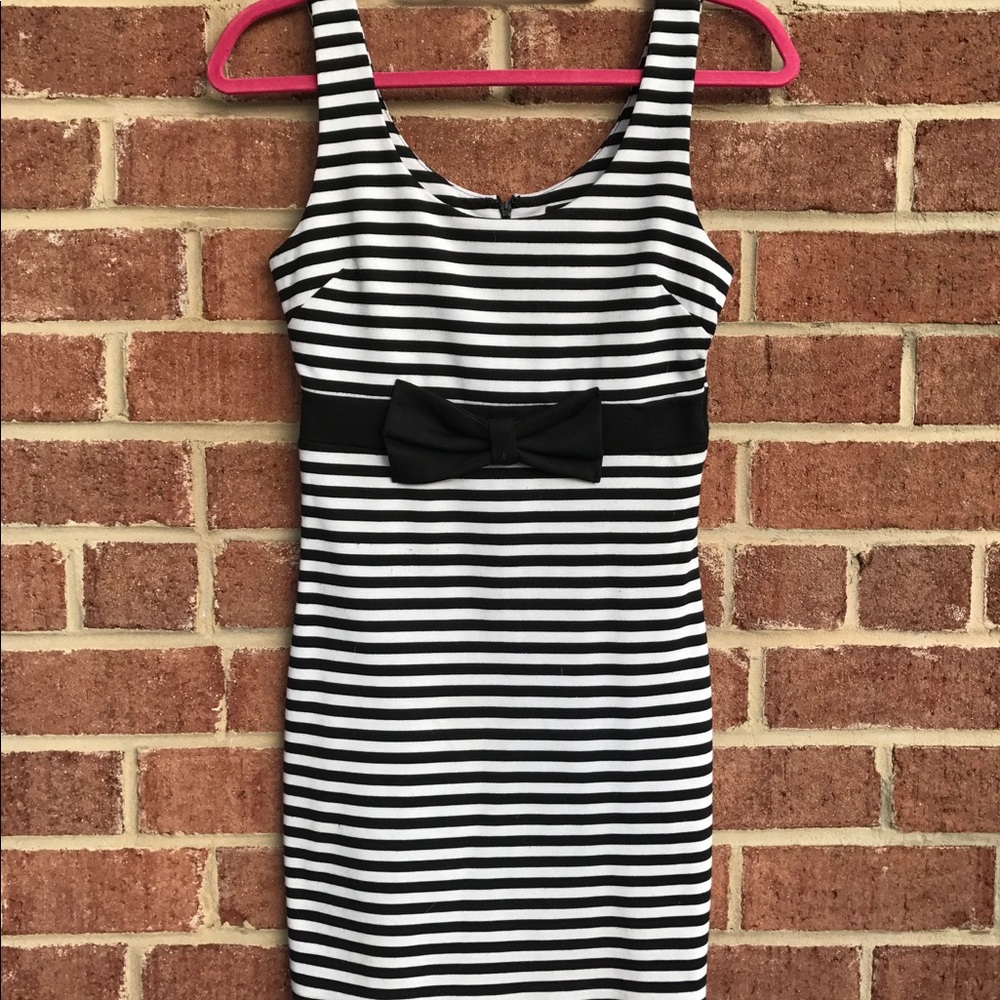 Striped Black and White Mini Dress with Bow