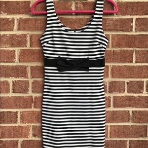 Striped Black and White Mini Dress with Bow