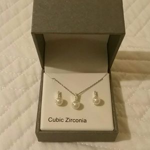ND Pearl and CZ Earring and Necklace Set