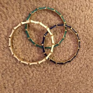 Navy, cream, green and gold bracelets