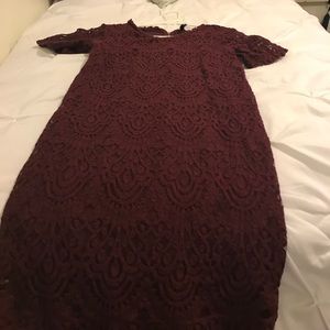Maroon Lace Fitted Dress