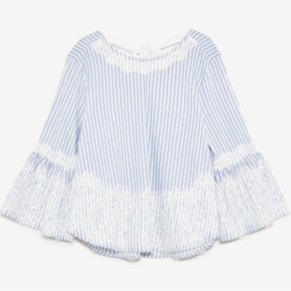 ZARA Blue and white stripe lace detail blouse