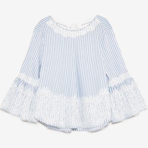 ZARA Blue and white stripe lace detail blouse