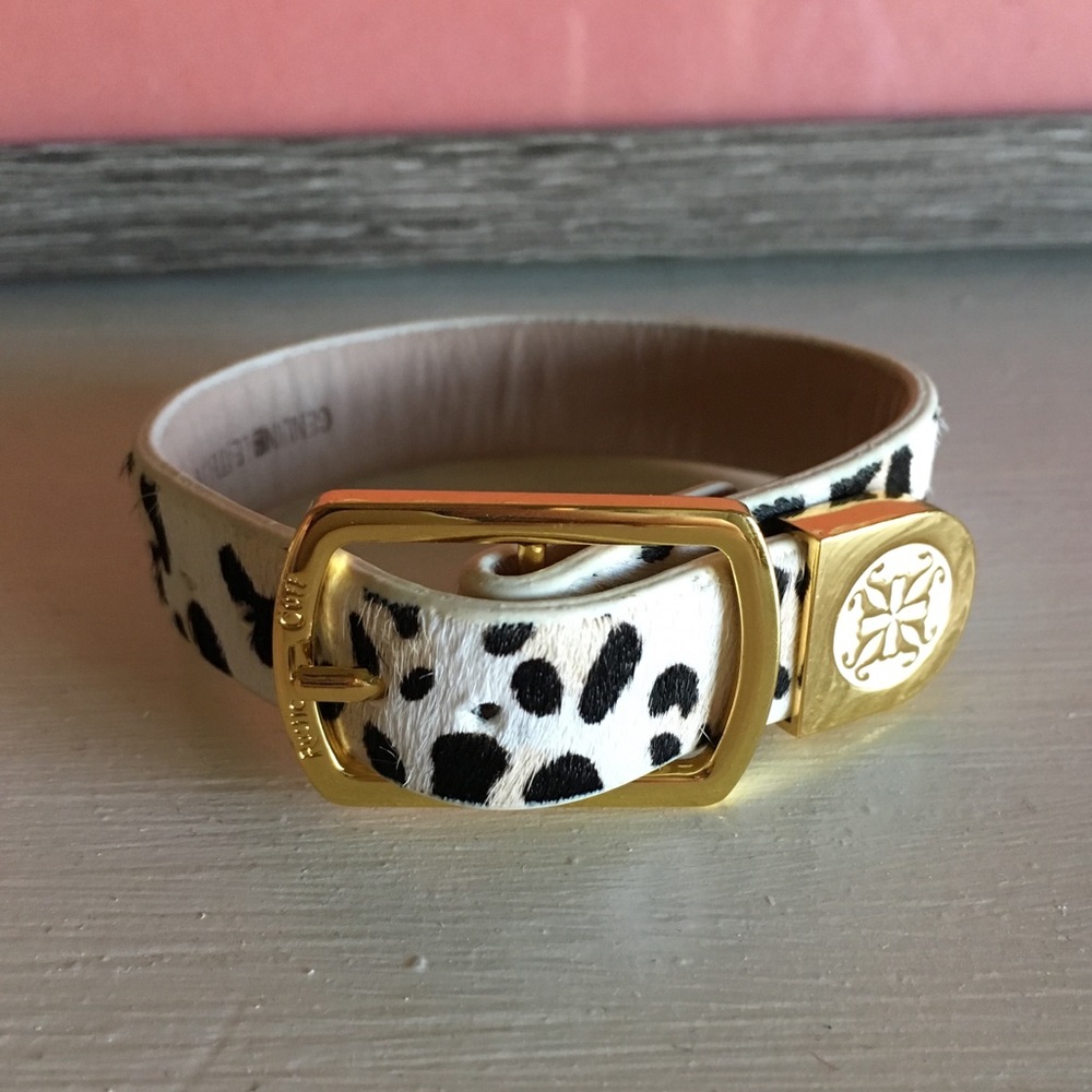 Calfskin White Leopard Rustic Cuff