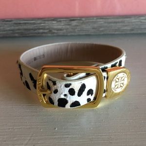 Calfskin White Leopard Rustic Cuff