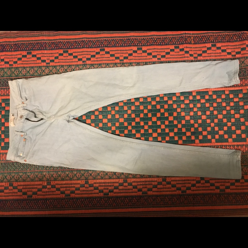 Topman light wash blue spray on skinny jeans