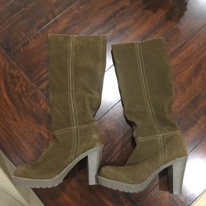 DSW KNEE HIGH BOOTS LEATHER SUEDE ARMY GREEN