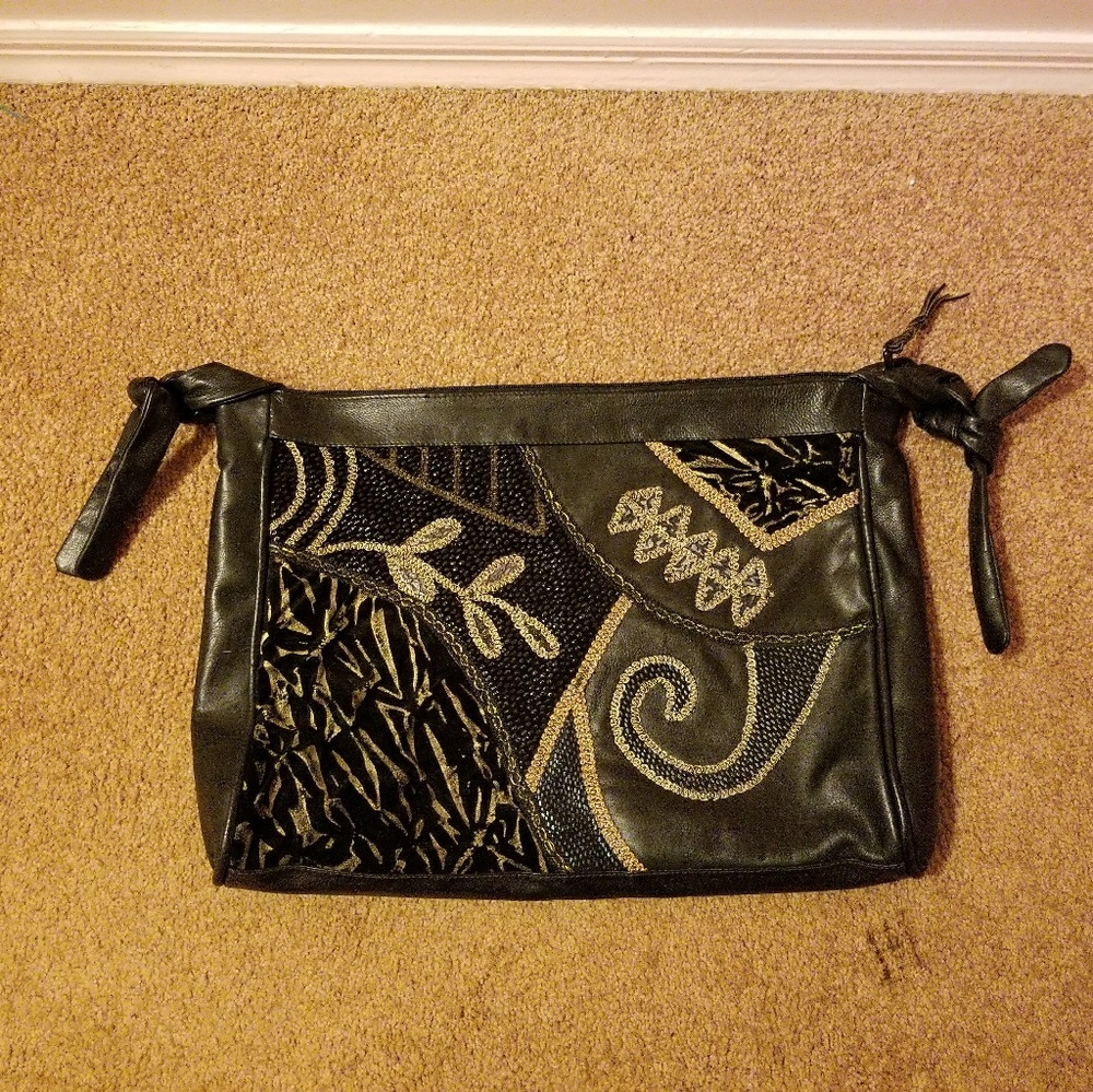 Black embellished leather ladies clutch purse
