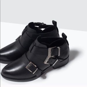 ZARA Black Buckle Ankle Boots