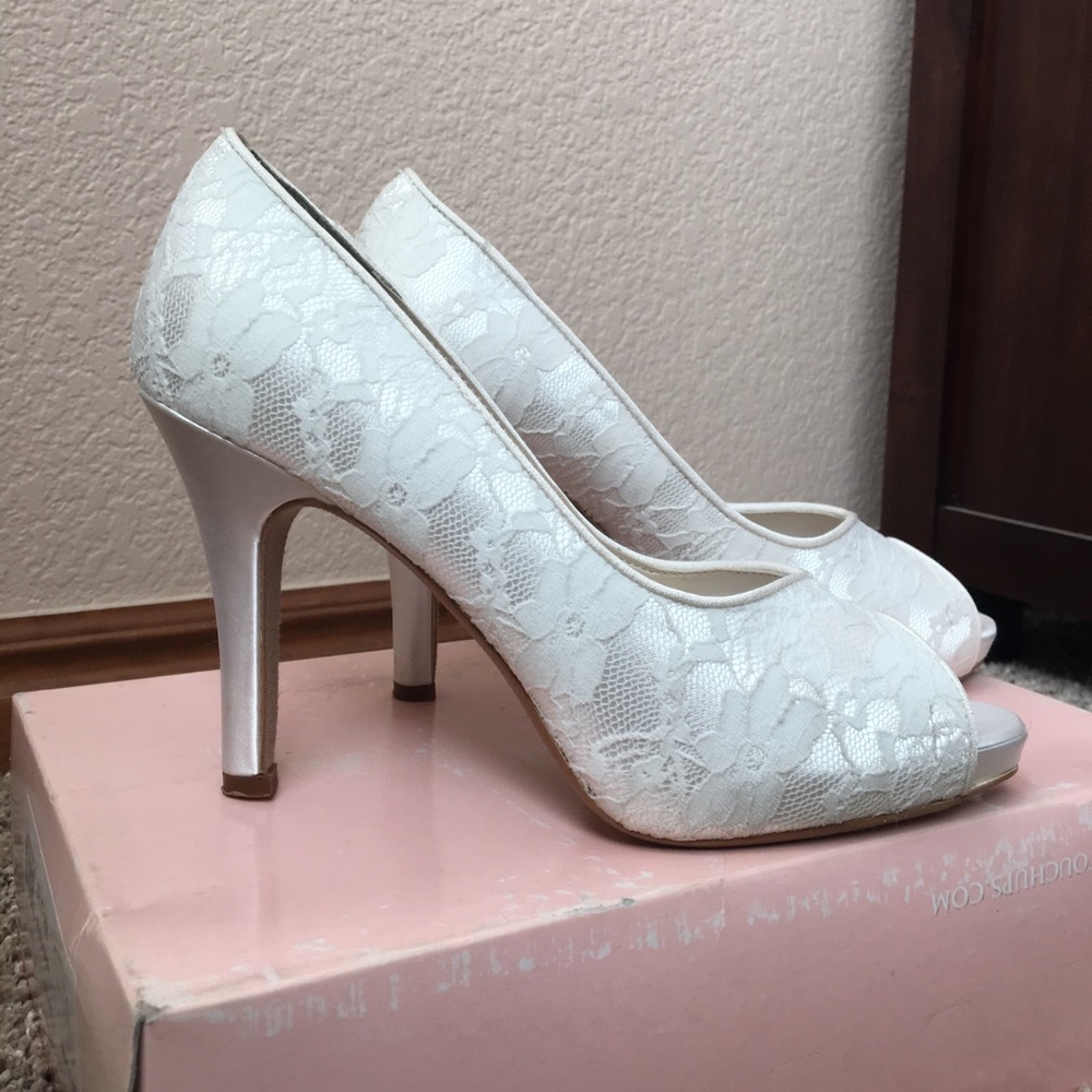 White Lace Heels Size 7