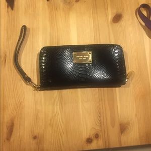 Michael Kors Black Python Leather Wristlet  Wallet
