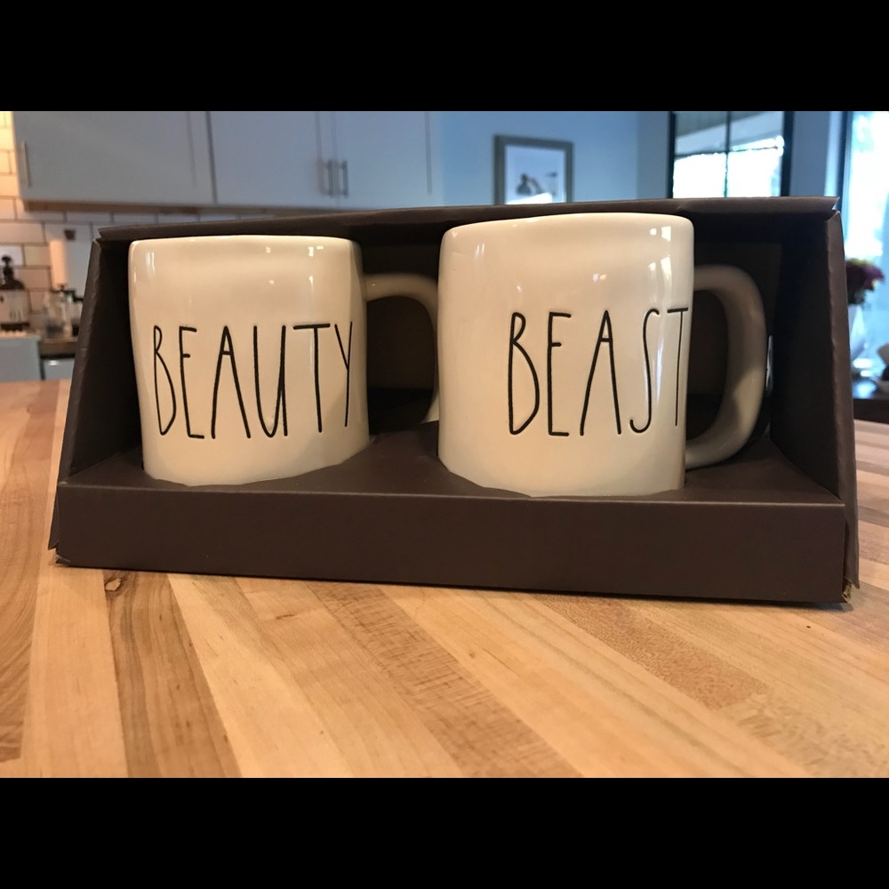 Rae Dunn Clay Beauty Beast Mugs Cup Set Ceramic