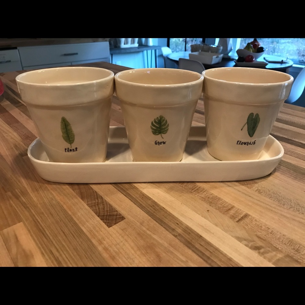 Rae Dunn Green Leaf Planters Pots Ceramic Plants