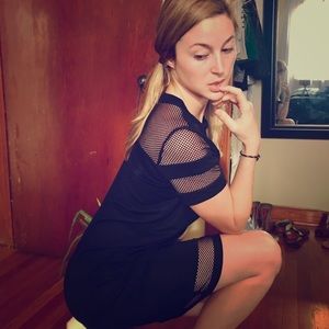 Fishnet short sleeved dress