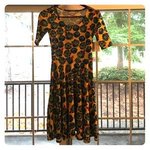 LuLaRoe Nicole A-line dress floral yellow & blue