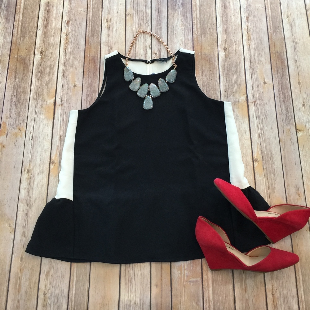 Ann Taylor Sleeveless Color Block Peplum Top