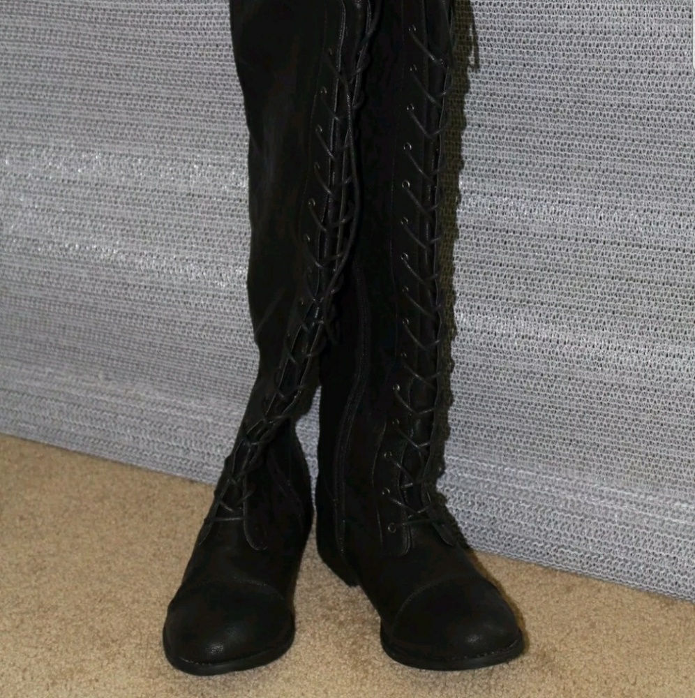 Brand New Black Lace Up Over the Knee Boots