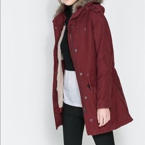 Zara burgundy red parka coat