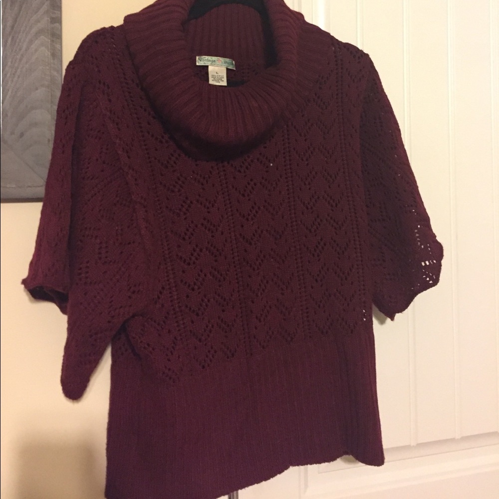 Cranberry sweater with vowel neck