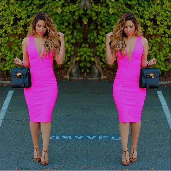 neon pink midi dress