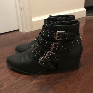 Black booties with studded straps