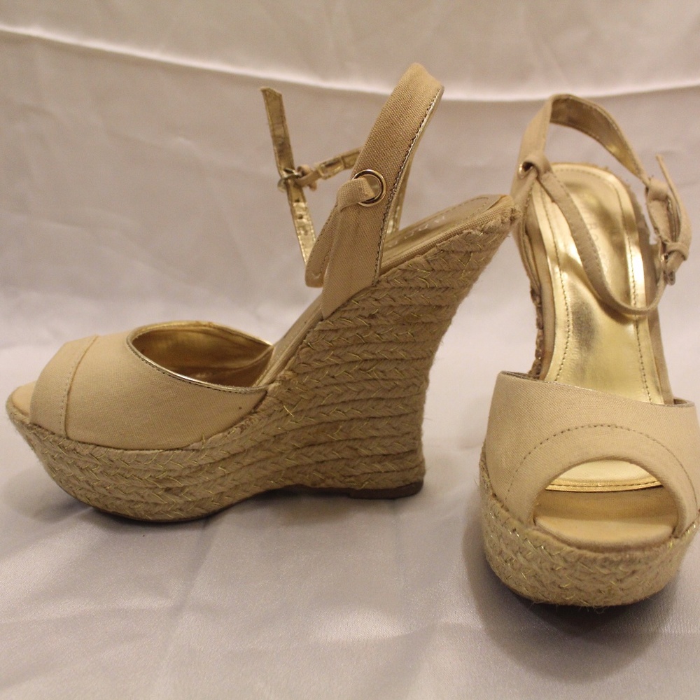 Bamboo Tan/ Gold Wedge Heels