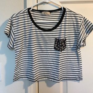 Striped w/ Floral Pocket Crop Top
