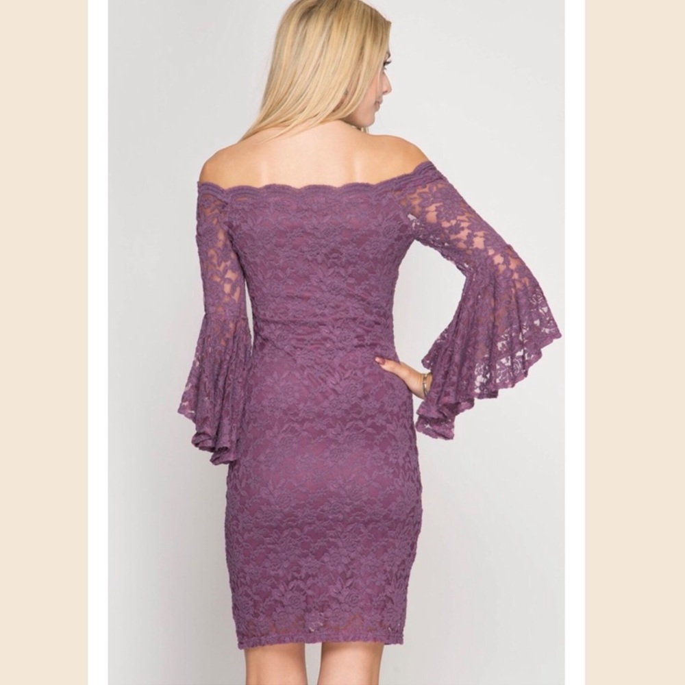 Ruffled Sleeve Lace Bodycon Dress - Picture 3 of 7