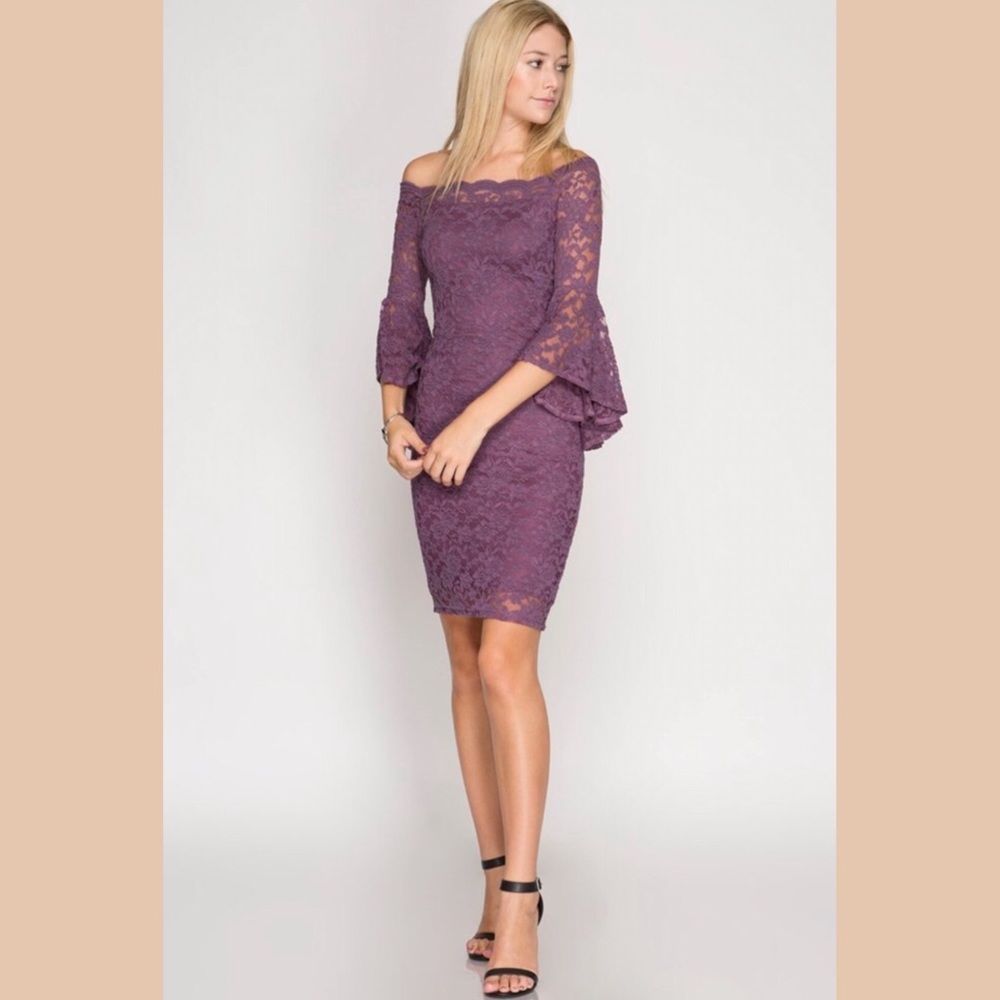 Ruffled Sleeve Lace Bodycon Dress - Picture 6 of 7