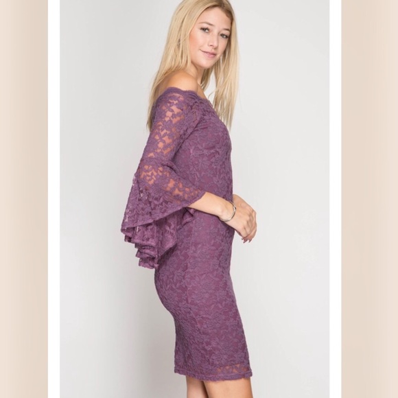 Ruffled Sleeve Lace Bodycon Dress - Picture 2 of 7