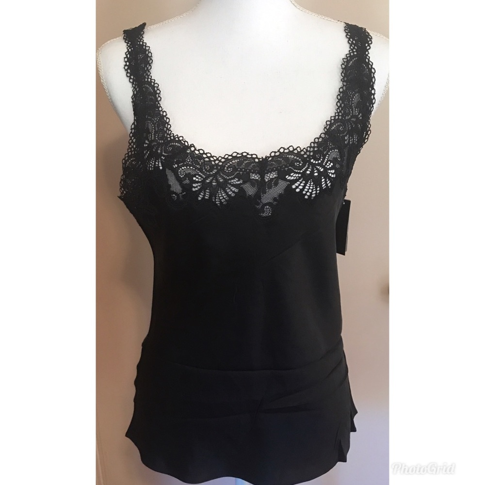 Josie Natori Black Lace & 100% Silk Tank Camisole