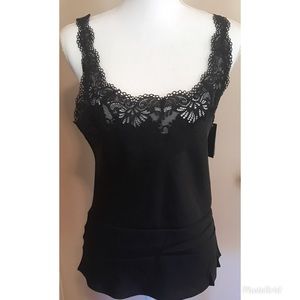 Josie Natori Black Lace & 100% Silk Tank Camisole