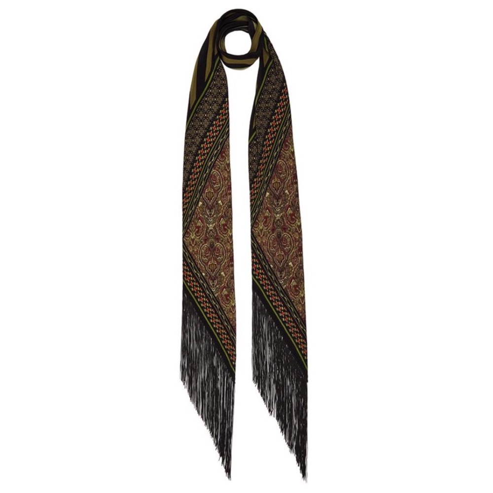 Rockins Tiger Paisley Classic Skinny Fringe Scarf